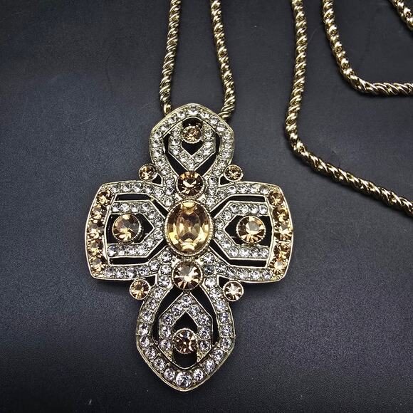 OPC Gold Tone Rhinestone Cross Pendant Necklace JTV - Picture 1 of 6